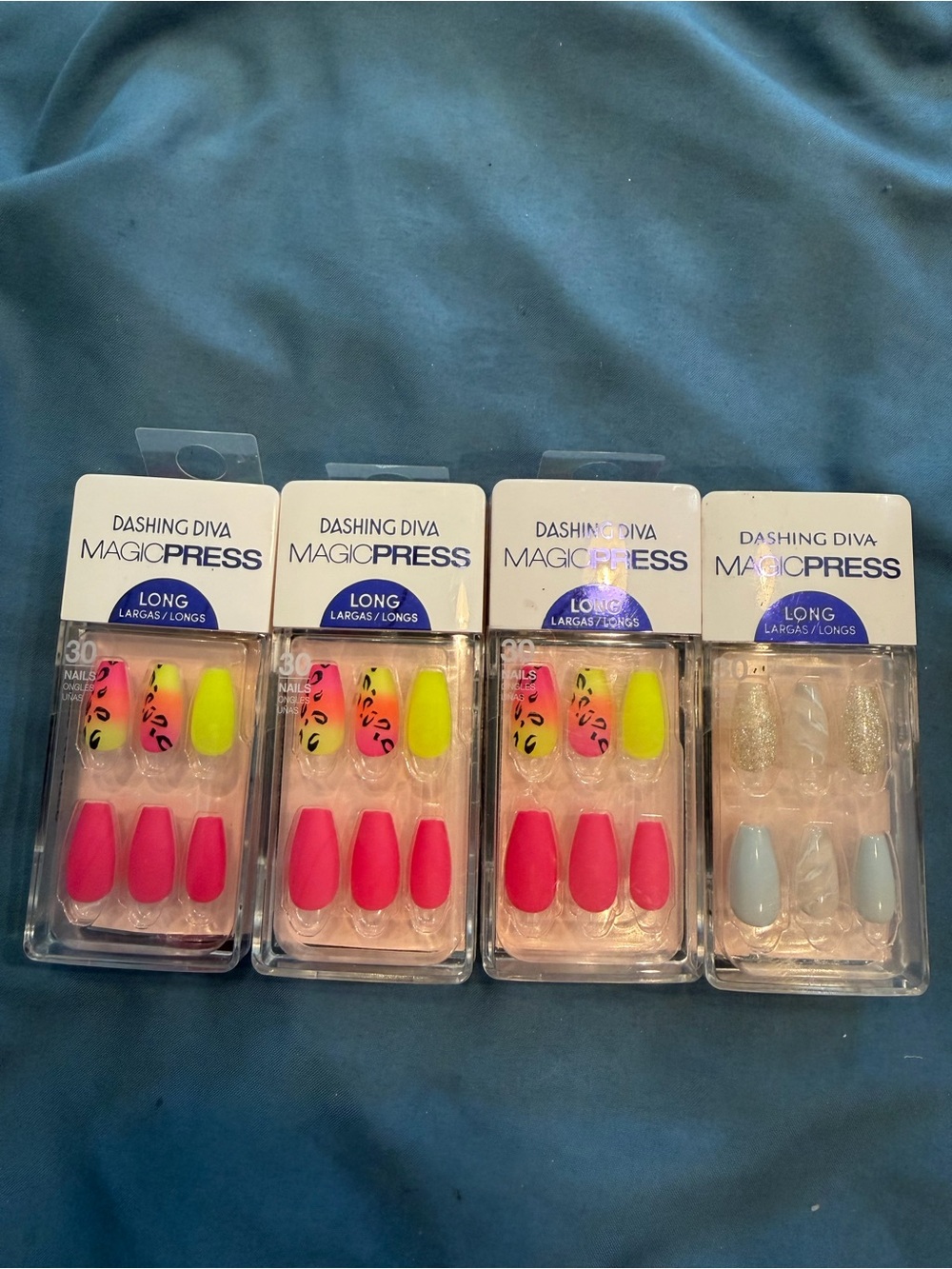 MagicPress Long Press-On Nail Set - Neon Pink & Yellow x4